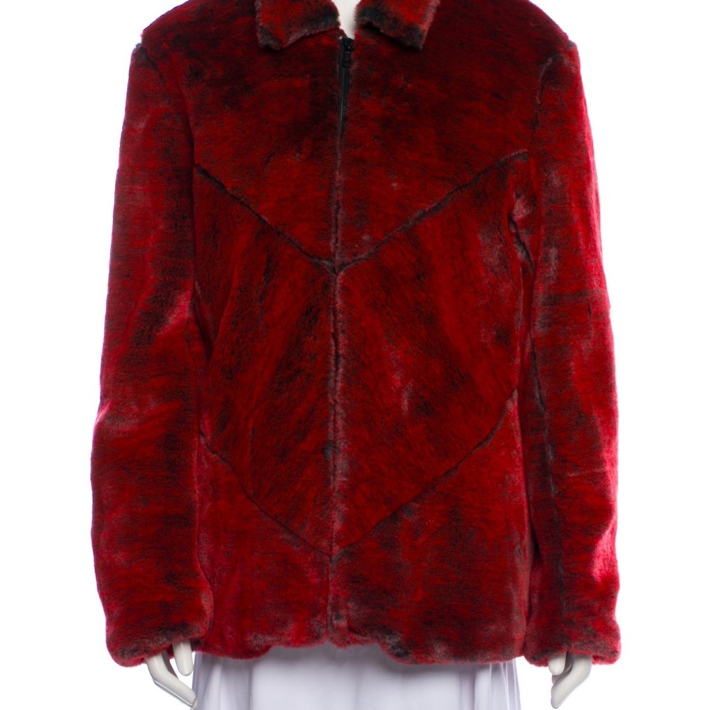 Vintage Anna Sui Luxurious RED Faux Fur Coat Jacket L 10 12